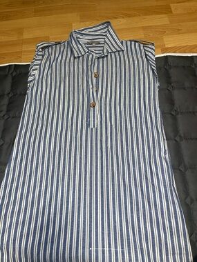 Striped Blue and White Sleeveless Shirt Dress